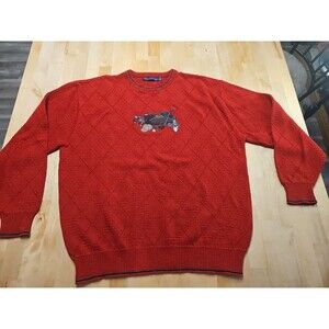 Vintage USA Made PINNACLE Mens L  Pullover Red Sweater Golf Bag Clubs Shoes